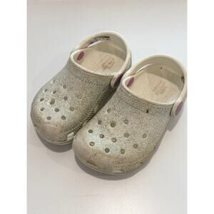 CROCS Toddler Glitter White Clogs - 8C